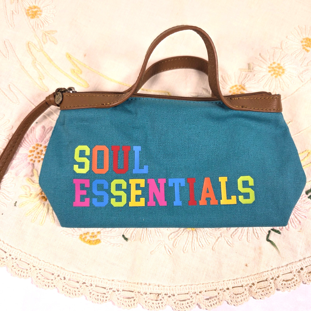 HOBO Soul Essentials Canvas Wristlet Pouch Teal Zip Cosmetic Makeup Travel Bag
